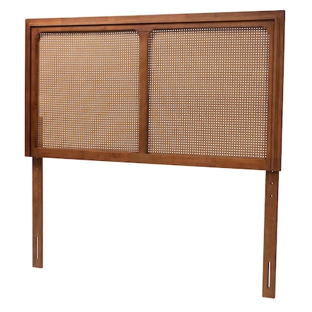 Baxton Studio Prewitt Mid-Century Modern Ash Walnut Finished Wood Queen Size Headboard with Rattan 238-12656-ZORO